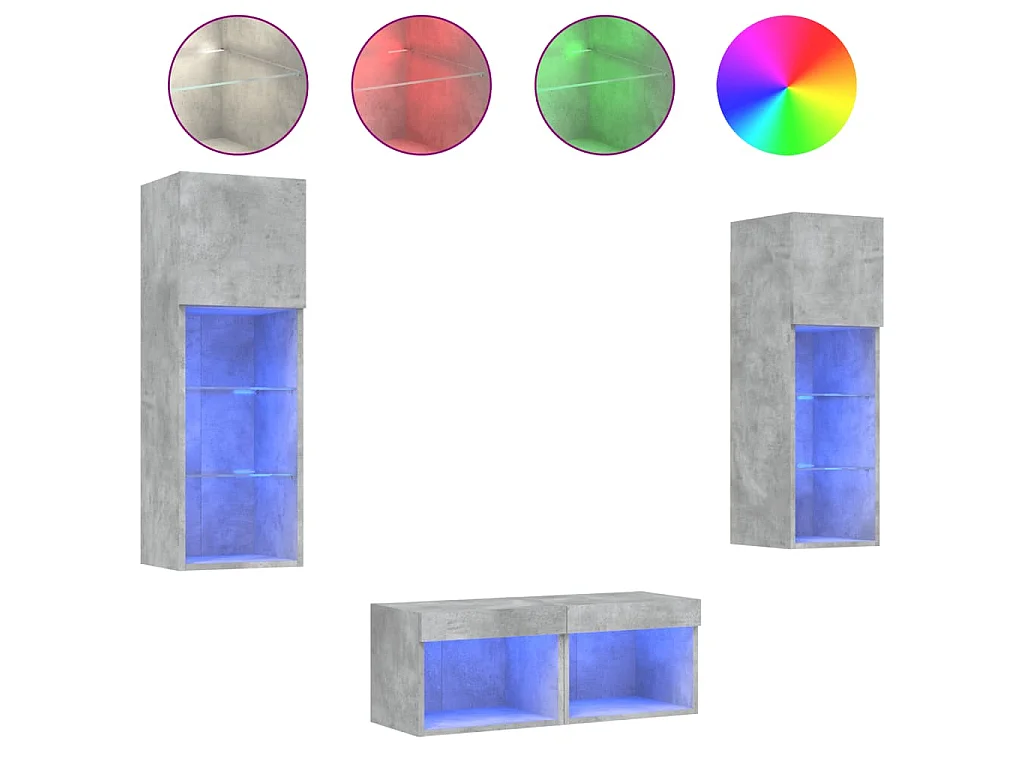 Meuble TV muraux 4 pcs avec lumières LED gris béton