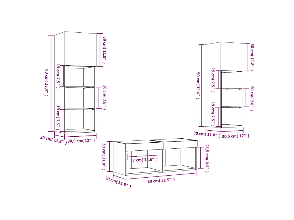 Meuble TV muraux 4 pcs avec lumières LED gris béton