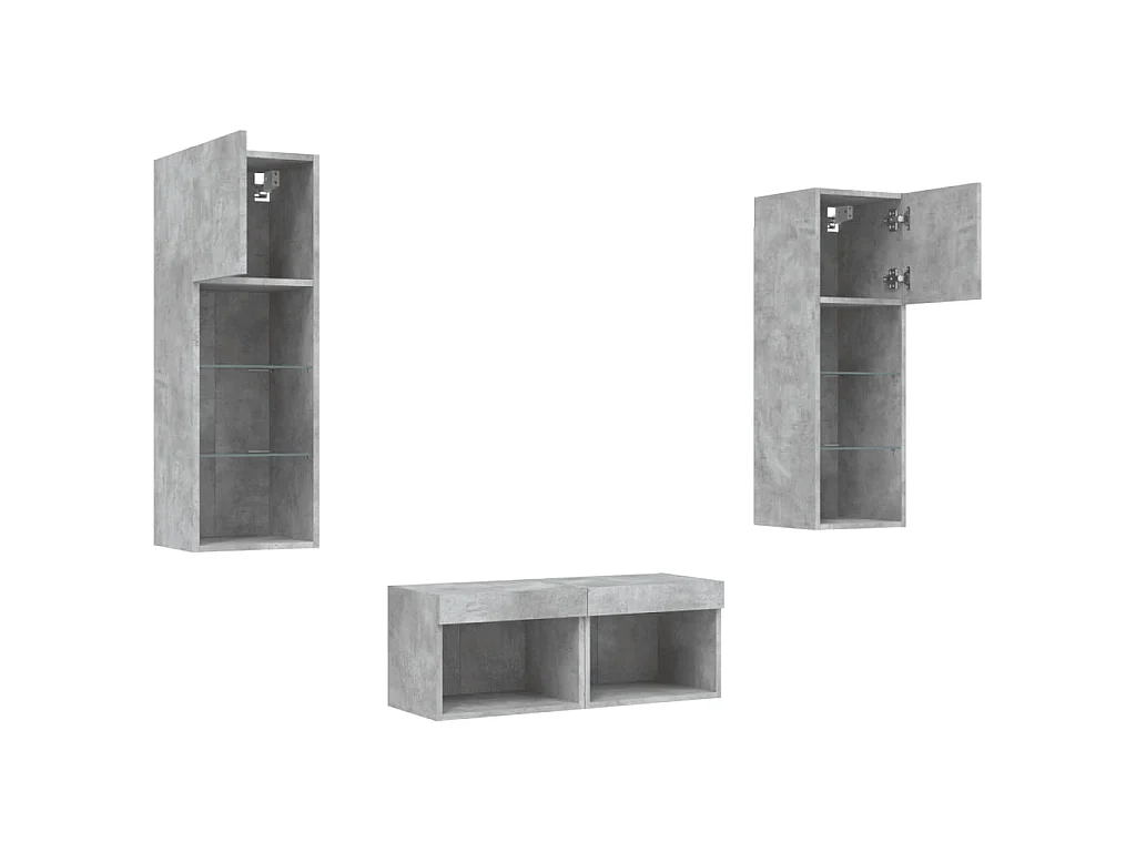 Meuble TV muraux 4 pcs avec lumières LED gris béton
