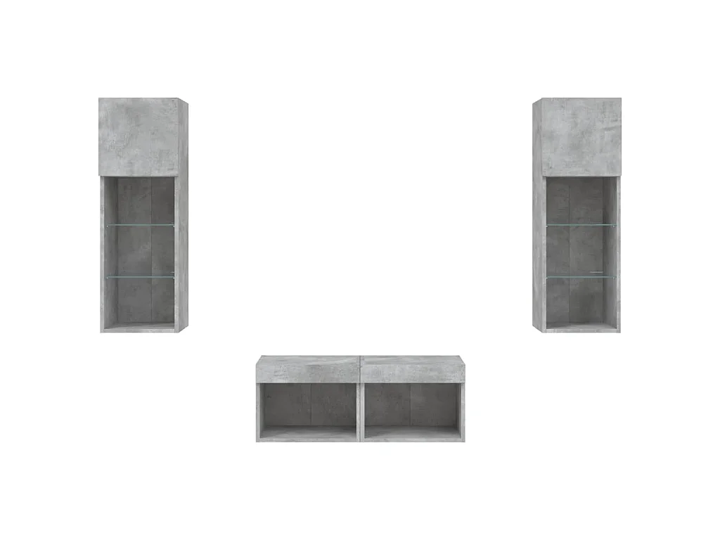 Meuble TV muraux 4 pcs avec lumières LED gris béton
