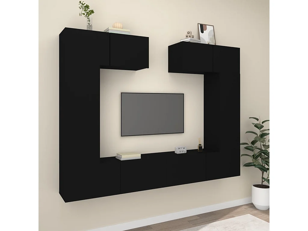 Set Mobili Porta TV 6 pz Nero in Legno Multistrato