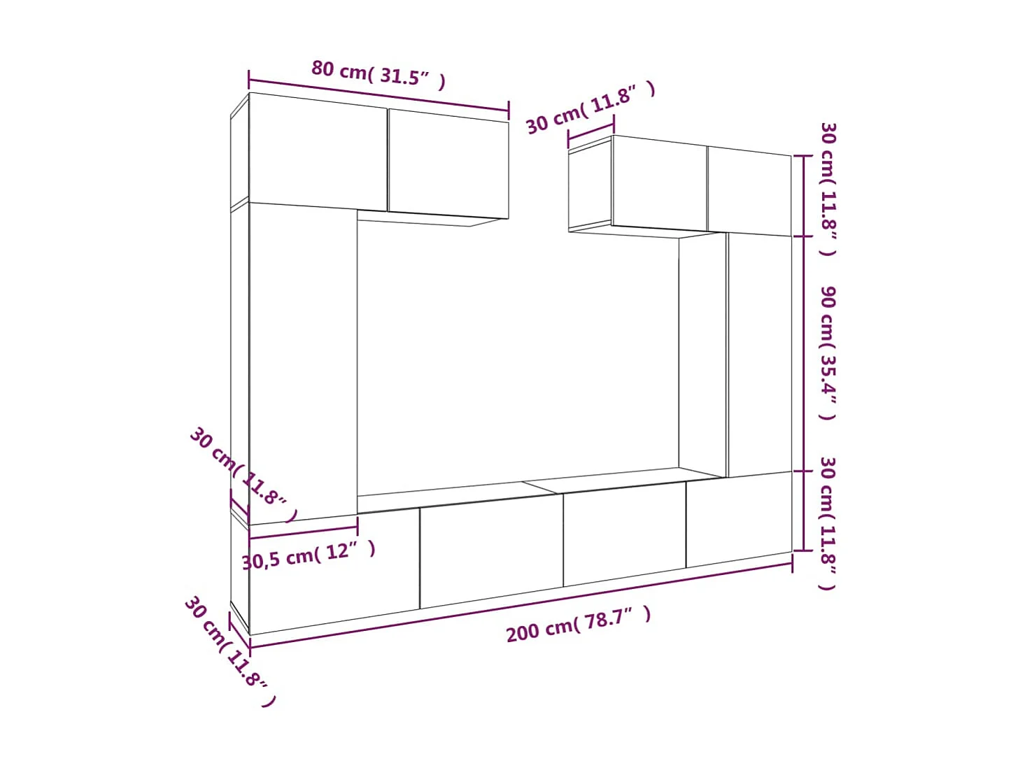 Set Mobili Porta TV 6 pz Nero in Legno Multistrato