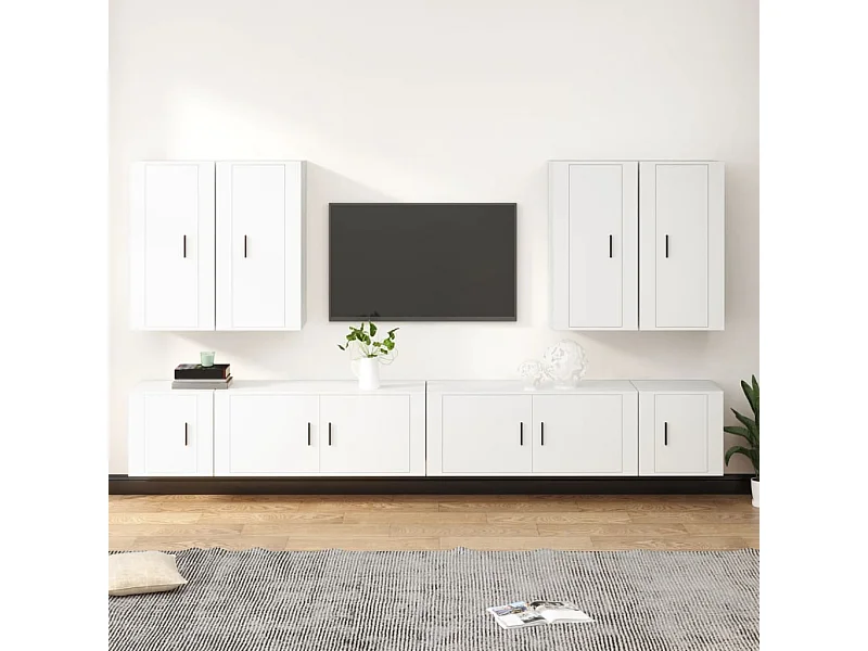 Set de muebles para TV 8 piezas madera contrachapada blanco