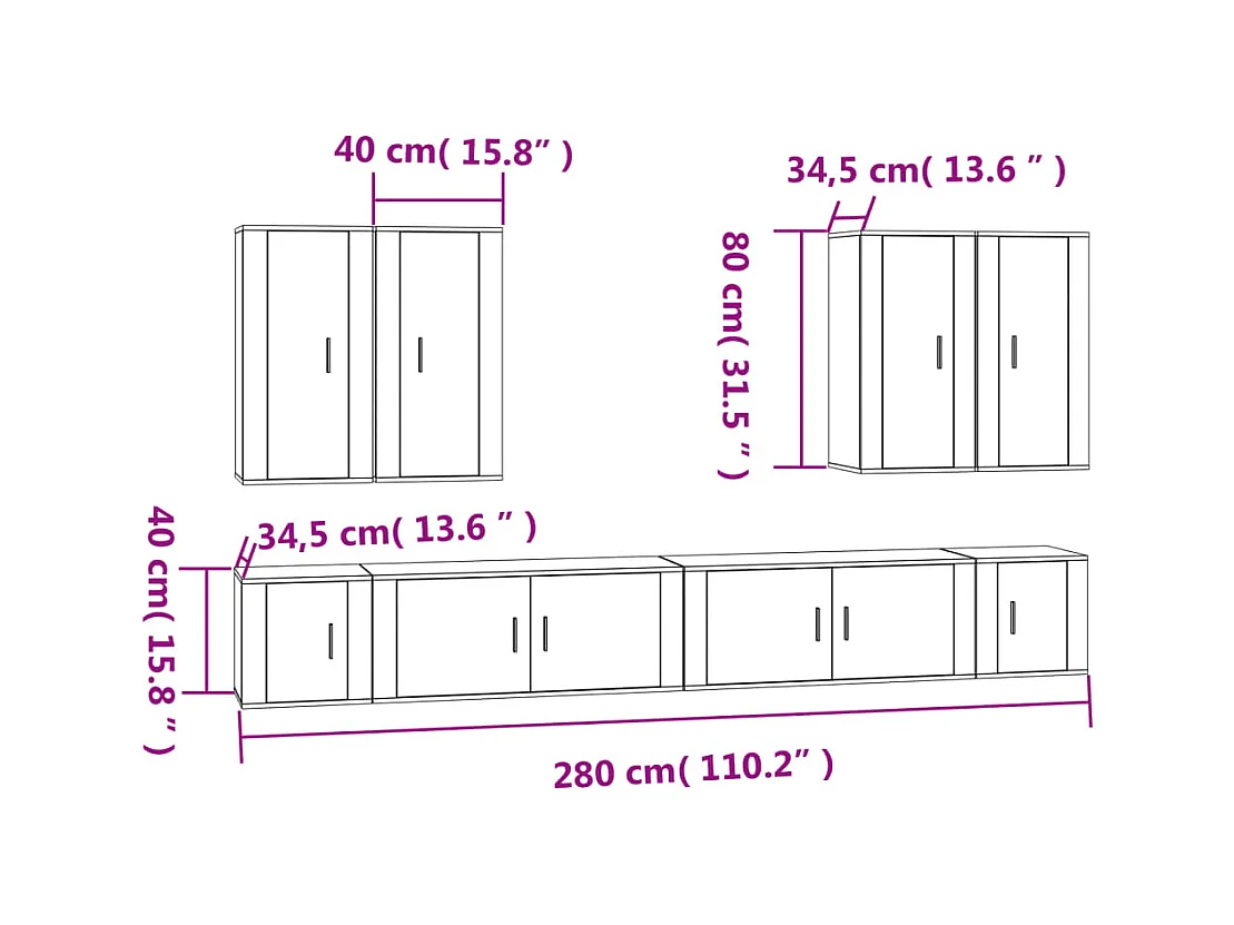 Ensemble de meubles TV 8 pcs Blanc Bois d'ingénierie