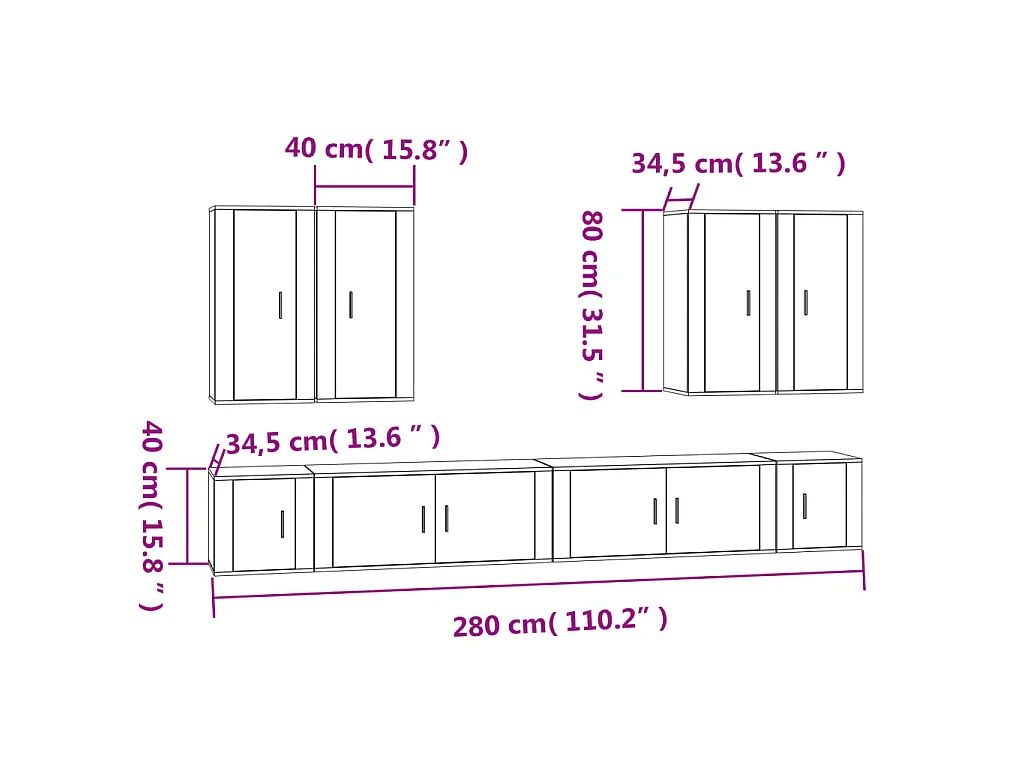 Set Mobili Porta TV 8pz Bianco in Legno Multistrato