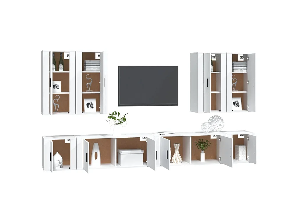Conjunto móveis de TV 8 pcs madeira processada branco
