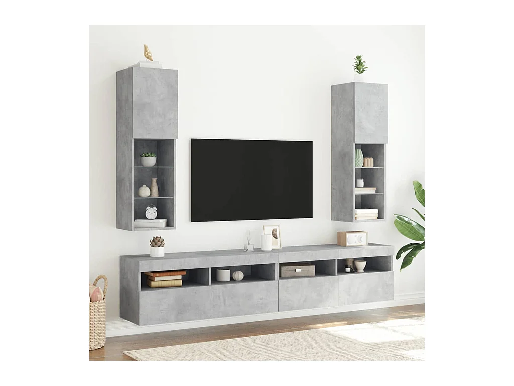 Meubles TV avec lumières LED 2 pcs gris béton 30,5x30x102 cm