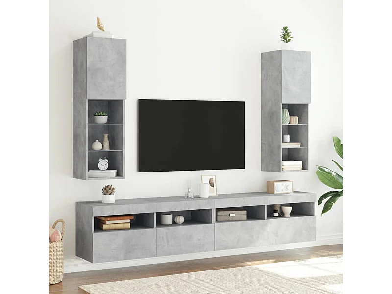 Móveis de TV com luzes LED 2 pcs 30,5x30x102cm cinzento cimento