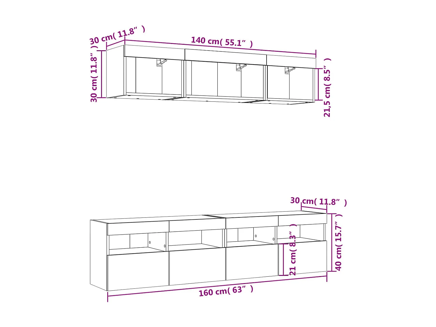 Muebles TV pared con LED 5 pzas madera ingeniería gris hormigón