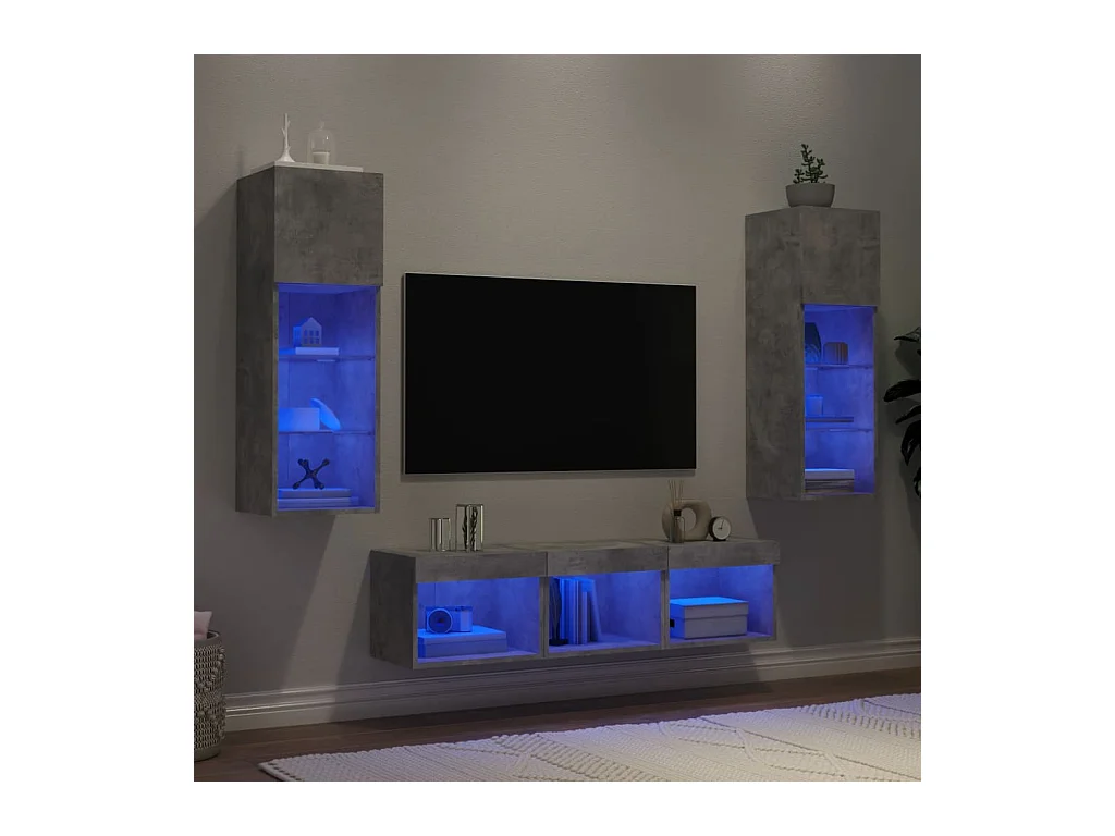 Muebles TV pared con LED 5 pzas madera ingeniería gris hormigón