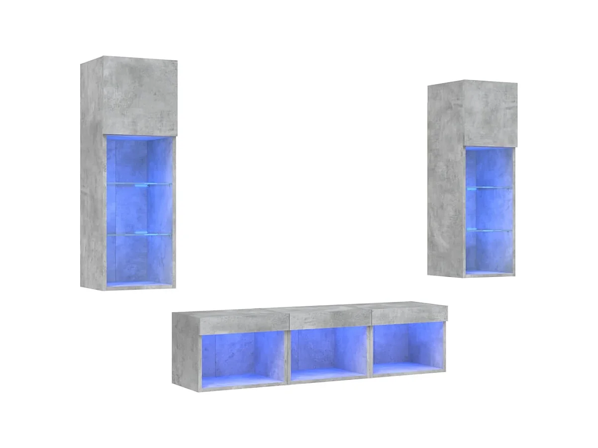 Muebles TV pared con LED 5 pzas madera ingeniería gris hormigón