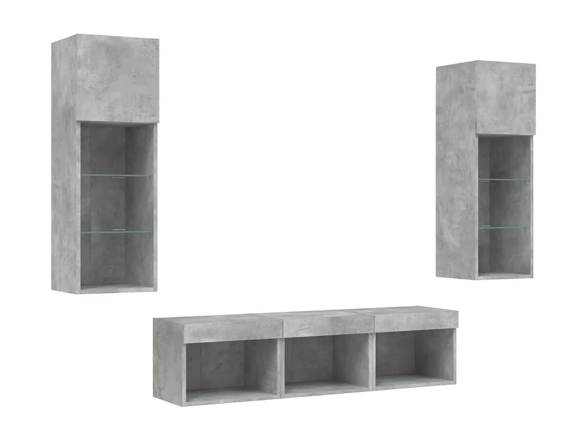 Muebles TV pared con LED 5 pzas madera ingeniería gris hormigón