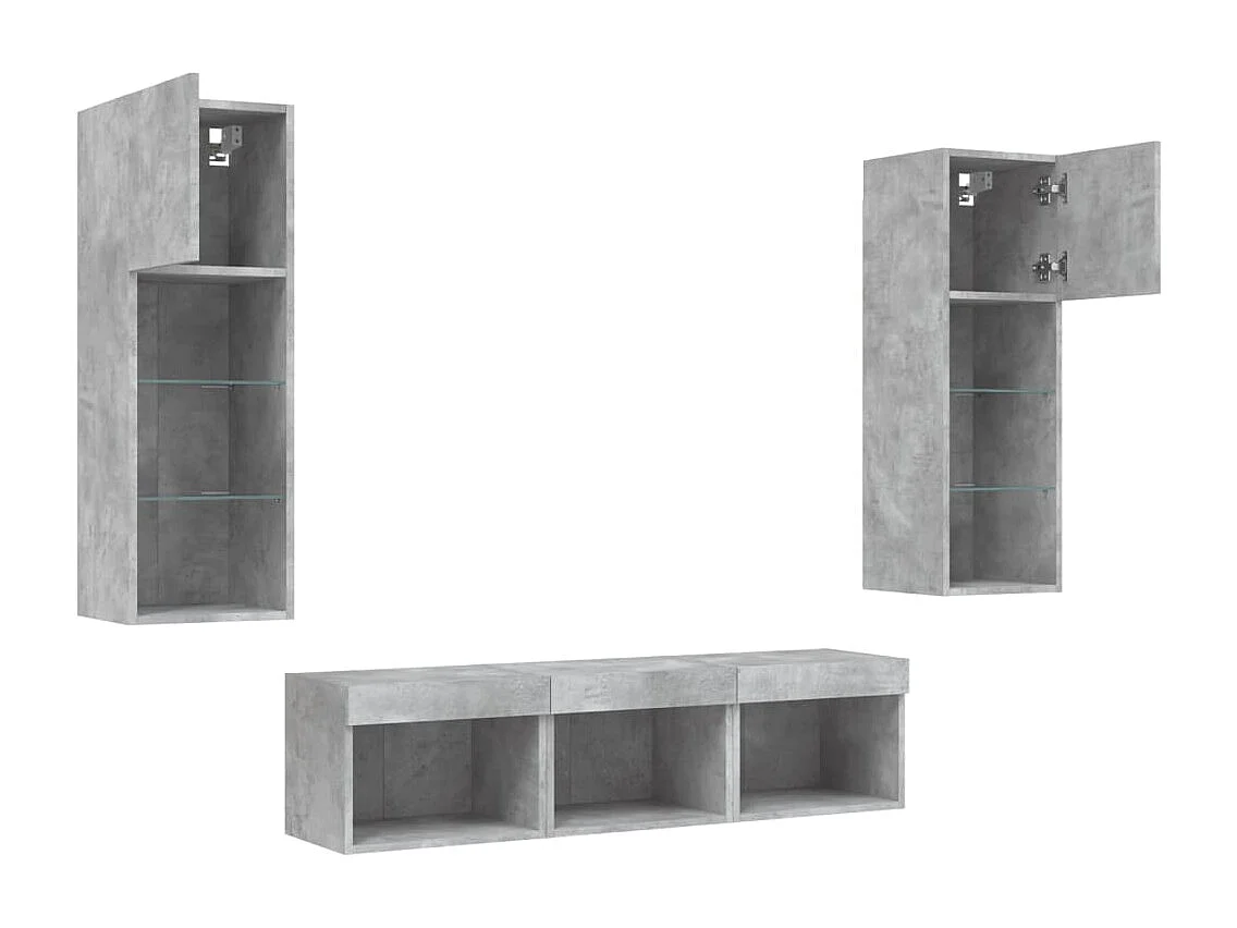 Unités murales TV avec LED 5 pcs gris béton bois d'ingénierie