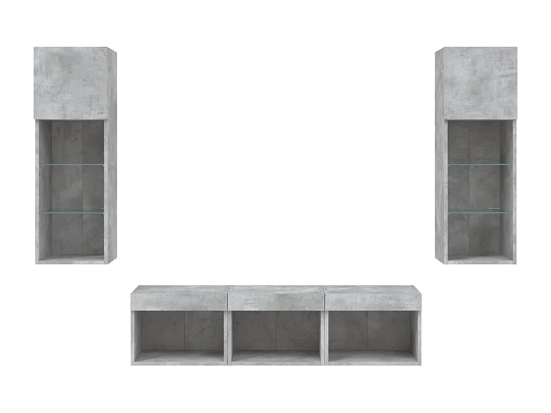 Unités murales TV avec LED 5 pcs gris béton bois d'ingénierie