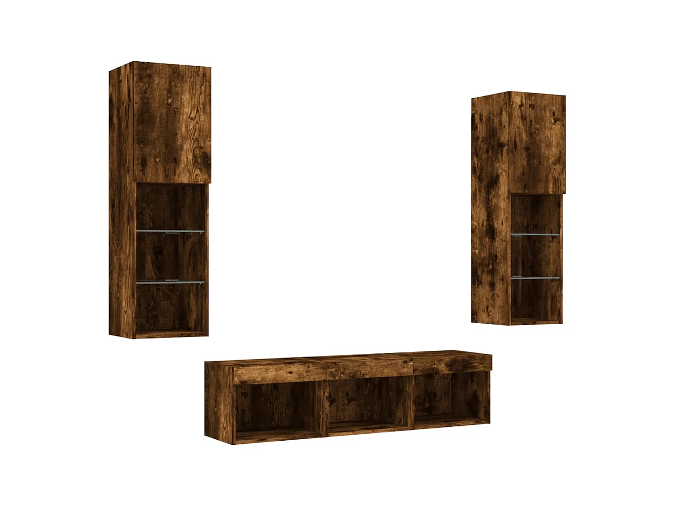 Mobili TV a Muro con LED 5pz Rovere Fumo in Legno Multistrato