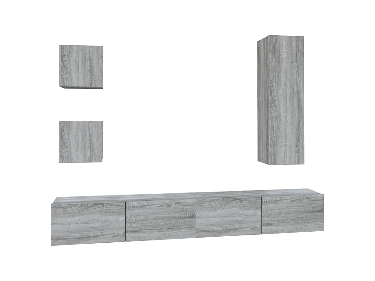 Set di Mobili Porta TV 5 pz Grigio Sonoma in Legno Multistrato