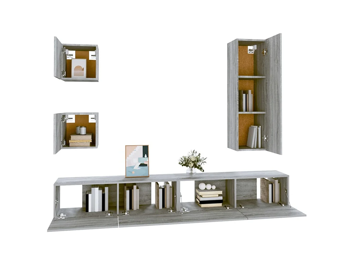 Set di Mobili Porta TV 5 pz Grigio Sonoma in Legno Multistrato