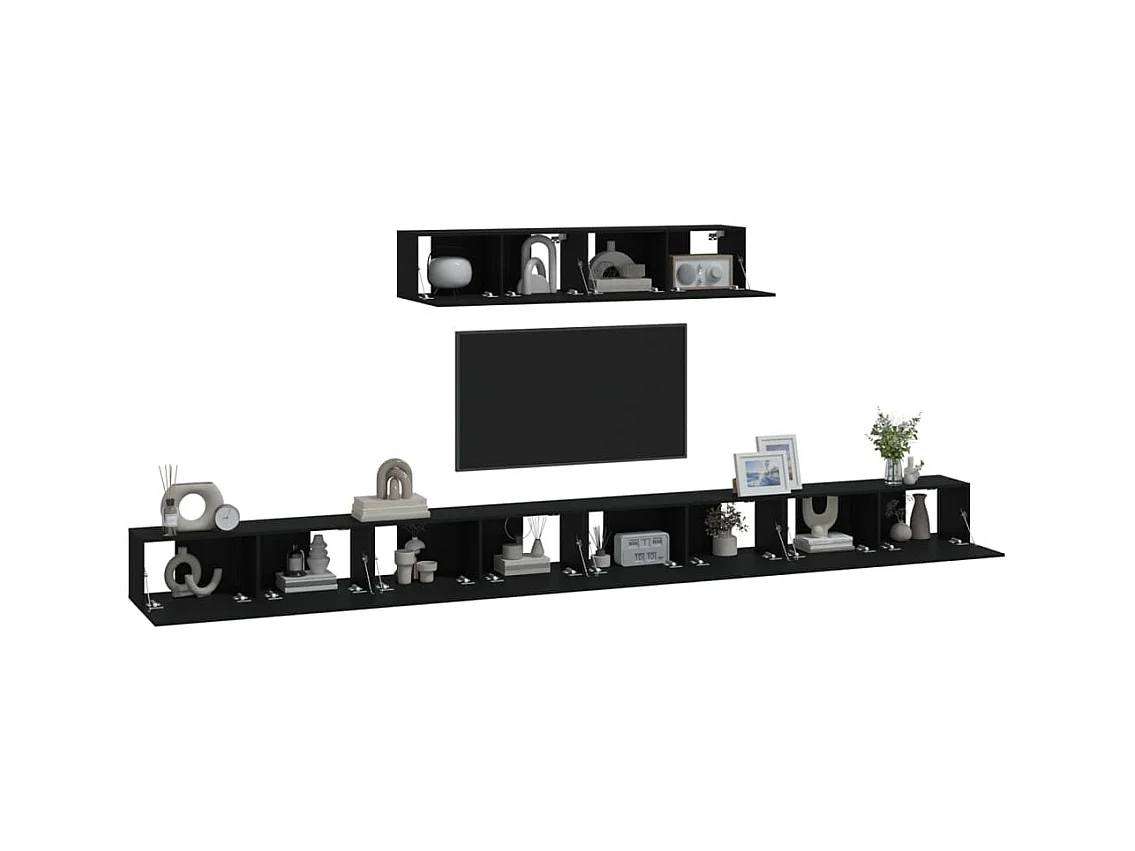 Set Mobili Porta TV 6 pz Nero in Legno Multistrato