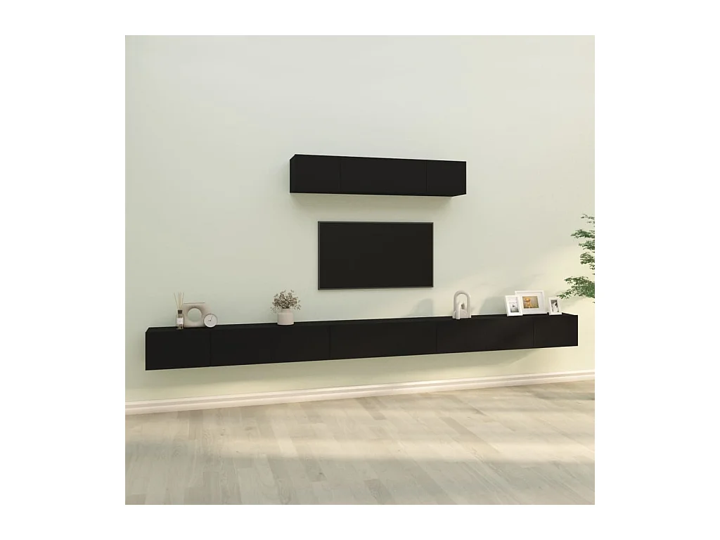 Ensemble de meubles TV 6 pcs Noir Bois d'ingénierie