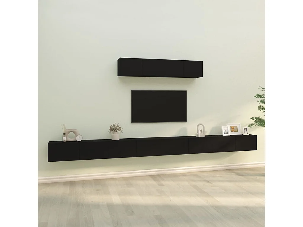 Ensemble de meubles TV 6 pcs Noir Bois d'ingénierie