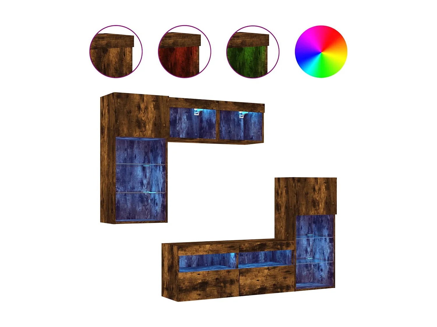 Mobili TV a Muro con LED 5pz Rovere Fumo in Legno Multistrato