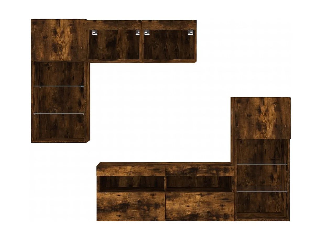 Mobili TV a Muro con LED 5pz Rovere Fumo in Legno Multistrato