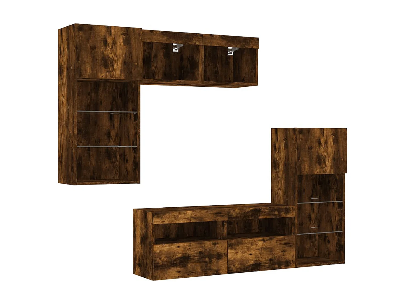 Mobili TV a Muro con LED 5pz Rovere Fumo in Legno Multistrato