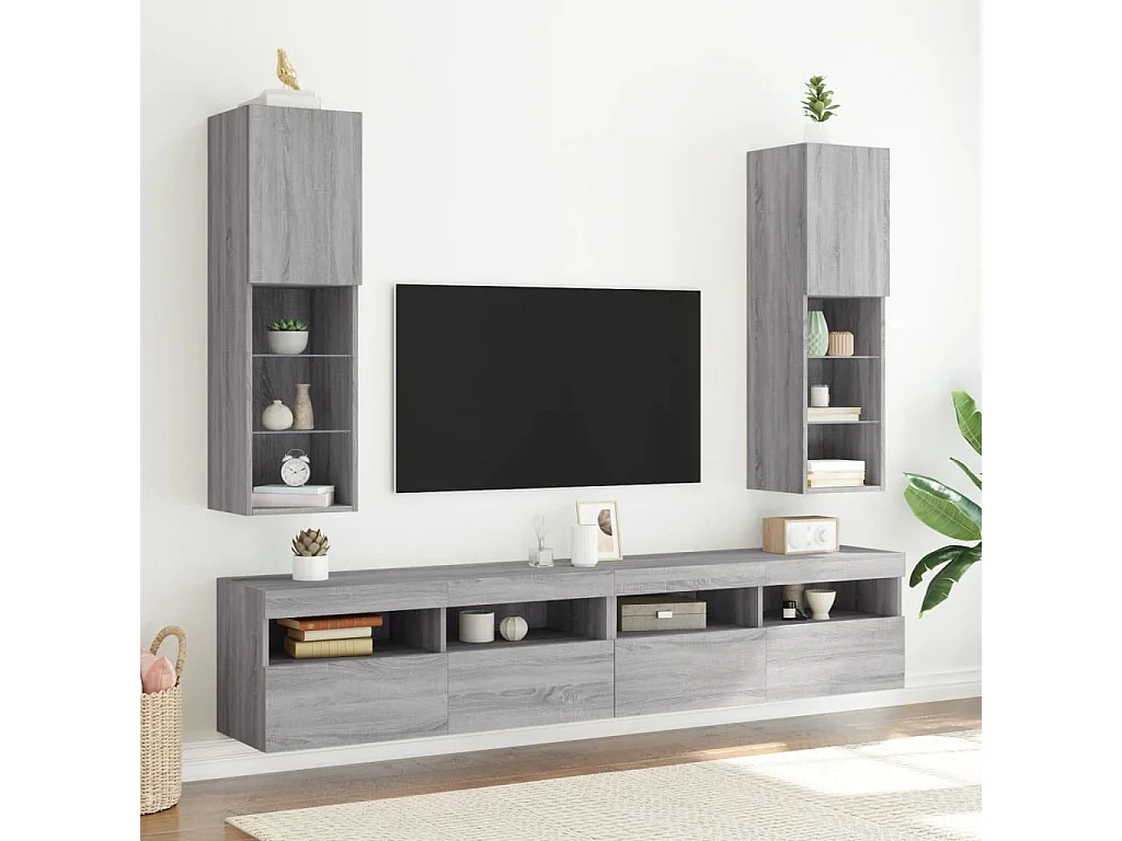 Meubles TV avec lumières LED 2 pcs sonoma gris 30,5x30x102 cm