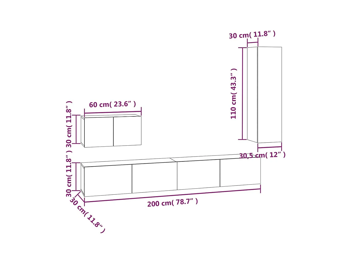 Ensemble de meubles TV 4 pcs Chêne fumé Bois d'ingénierie