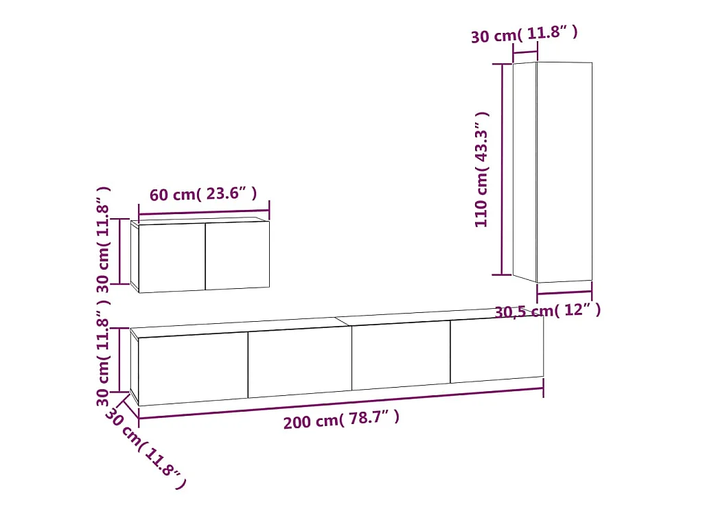Ensemble de meubles TV 4 pcs Chêne fumé Bois d'ingénierie