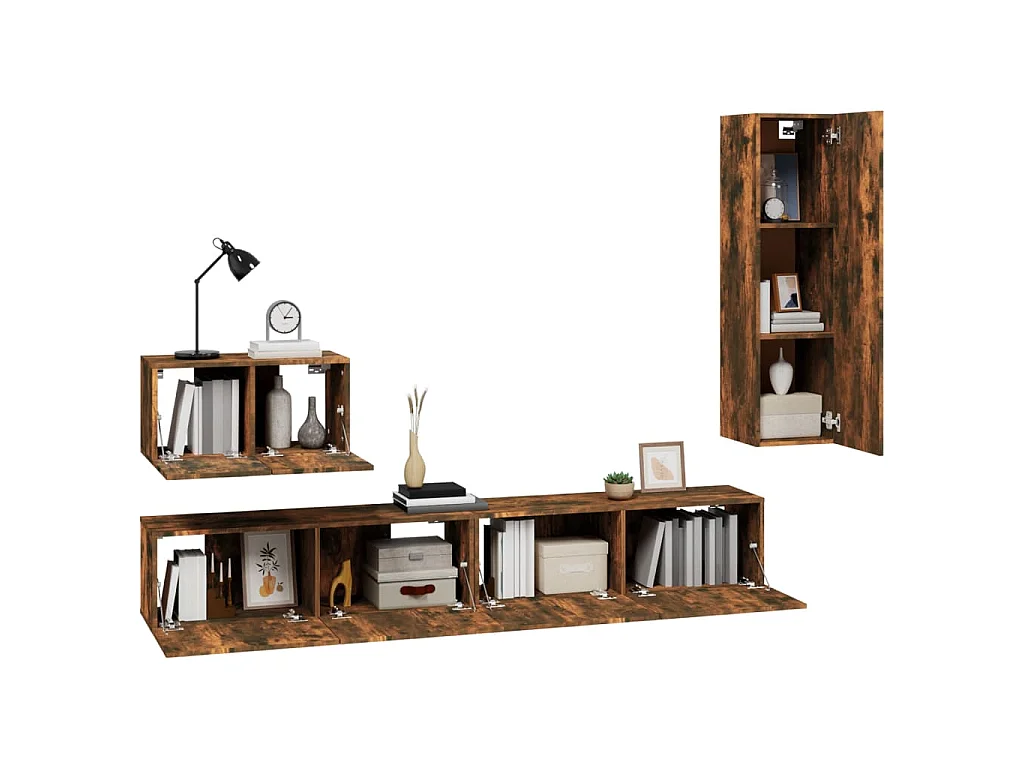 Ensemble de meubles TV 4 pcs Chêne fumé Bois d'ingénierie
