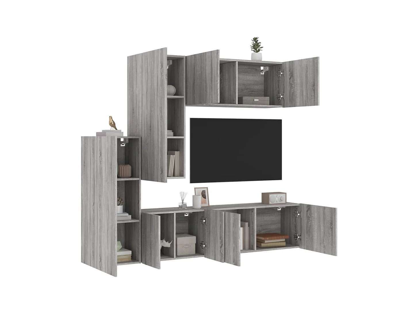 5 pcs móveis de parede p/ TV derivados de madeira cinza sonoma