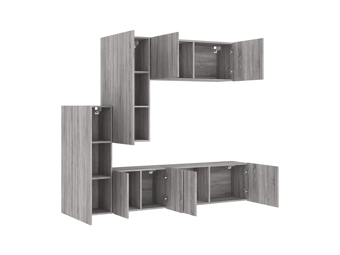 5 pcs móveis de parede p/ TV derivados de madeira cinza sonoma