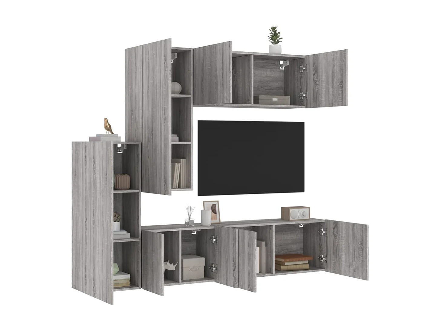 Unités murales TV 5 pcs sonoma gris bois d'ingénierie