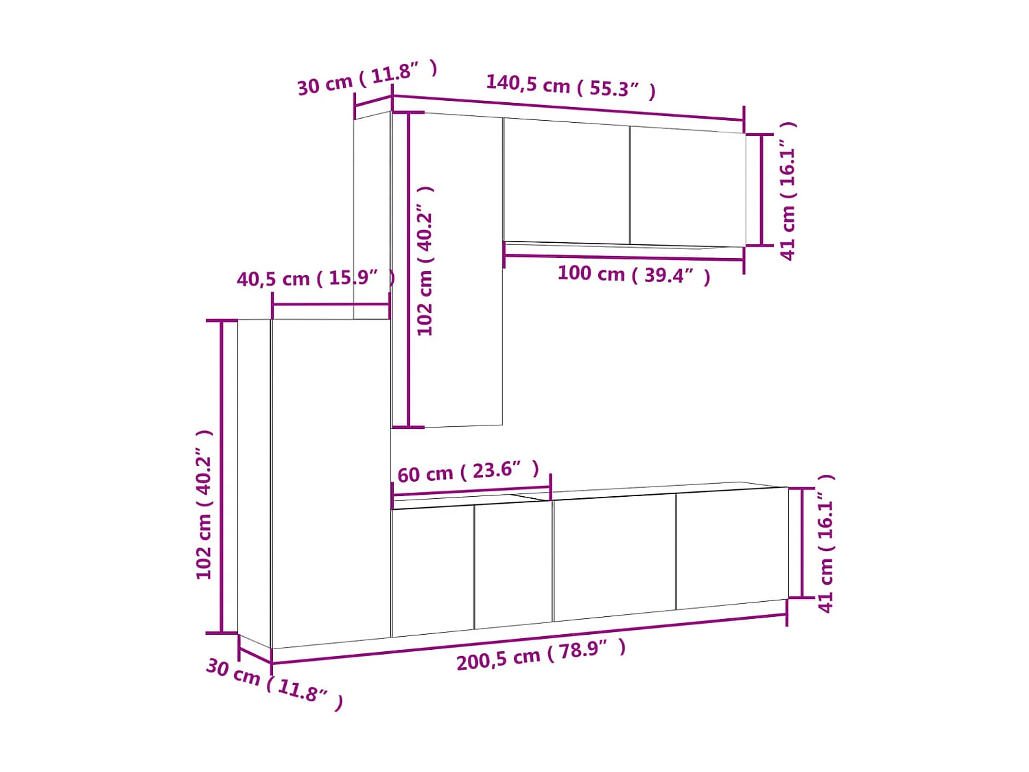 Unités murales TV 5 pcs sonoma gris bois d'ingénierie