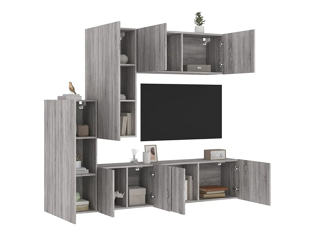 Mobili TV a Muro 5pz Grigio Sonoma in Legno Multistrato
