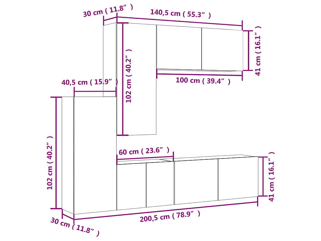 Mobili TV a Muro 5pz Grigio Sonoma in Legno Multistrato