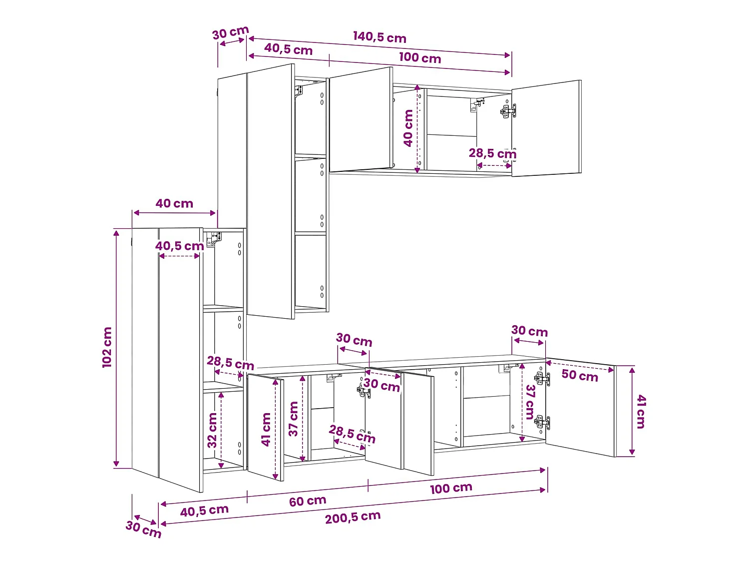 Unités murales TV 5 pcs sonoma gris bois d'ingénierie