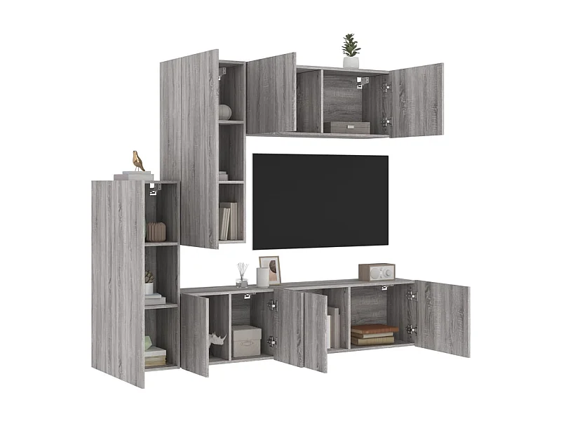 Mobili TV a Muro 5pz Grigio Sonoma in Legno Multistrato