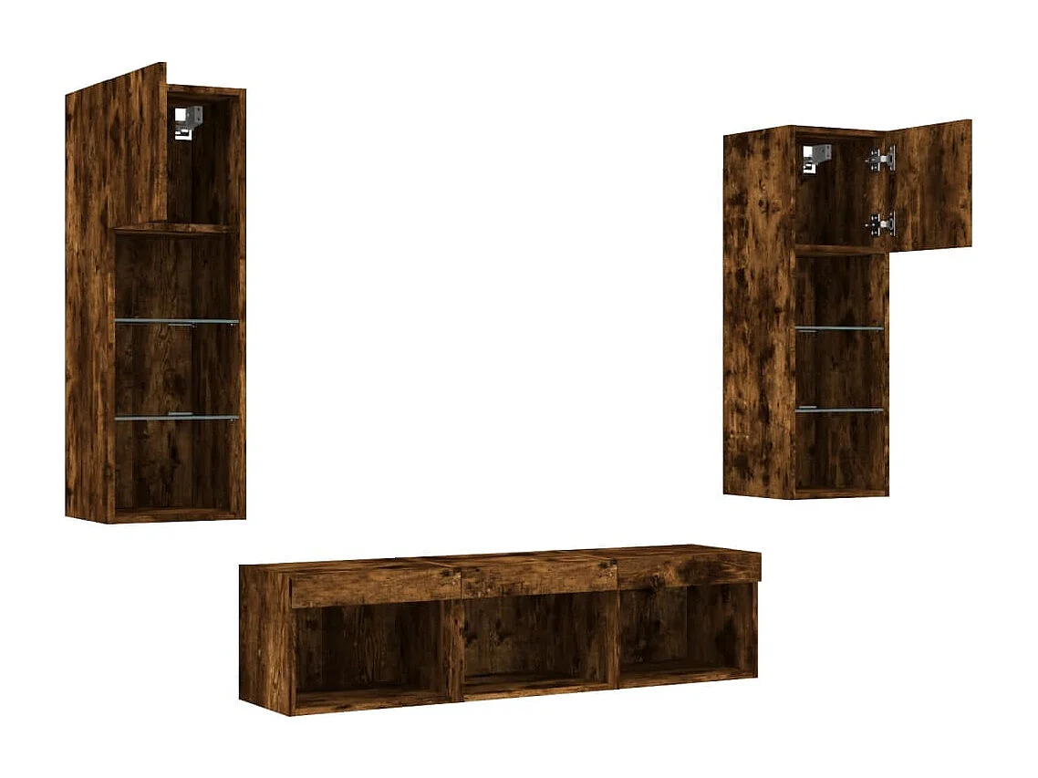 Muebles TV pared con LED 5 pzas madera ingeniería roble ahumado
