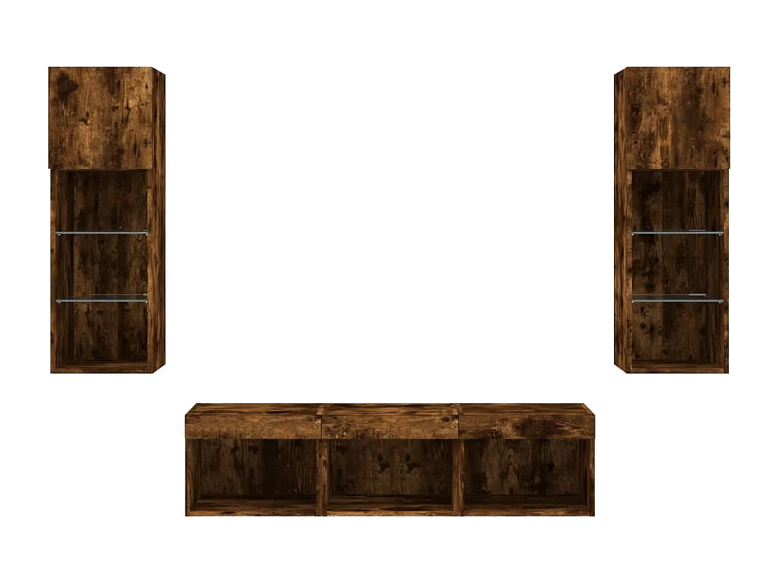 Muebles TV pared con LED 5 pzas madera ingeniería roble ahumado