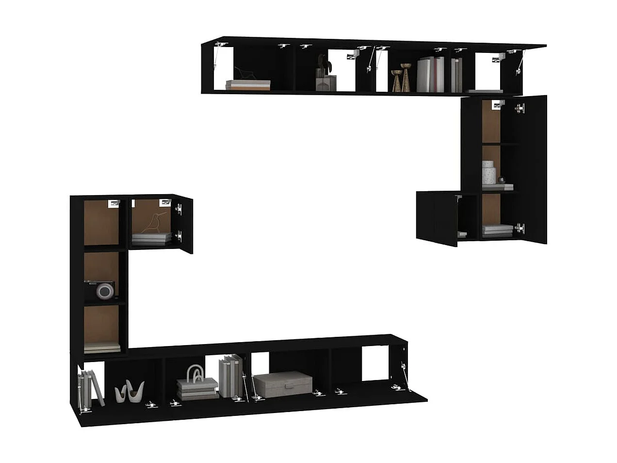 Meuble TV mural Noir Bois d'ingénierie