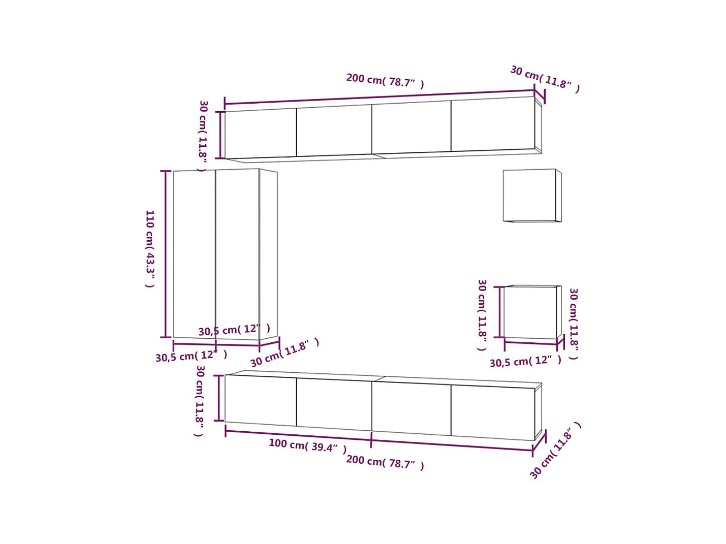 Ensemble de meubles TV 8 pcs Sonoma gris Bois d'ingénierie