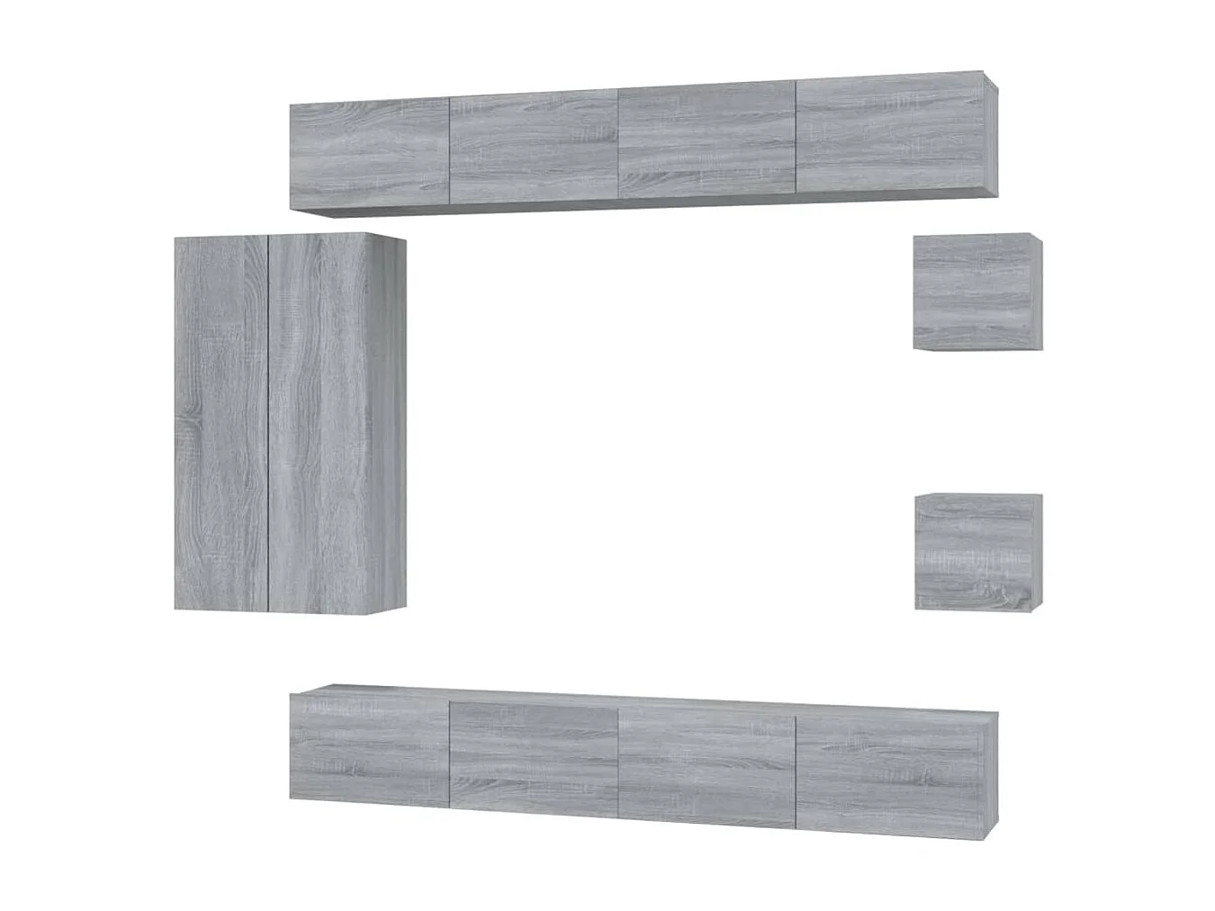 8 pcs conjunto móveis TV derivados de madeira cinzento sonoma