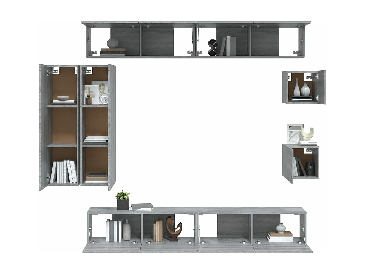 8 pcs conjunto móveis TV derivados de madeira cinzento sonoma