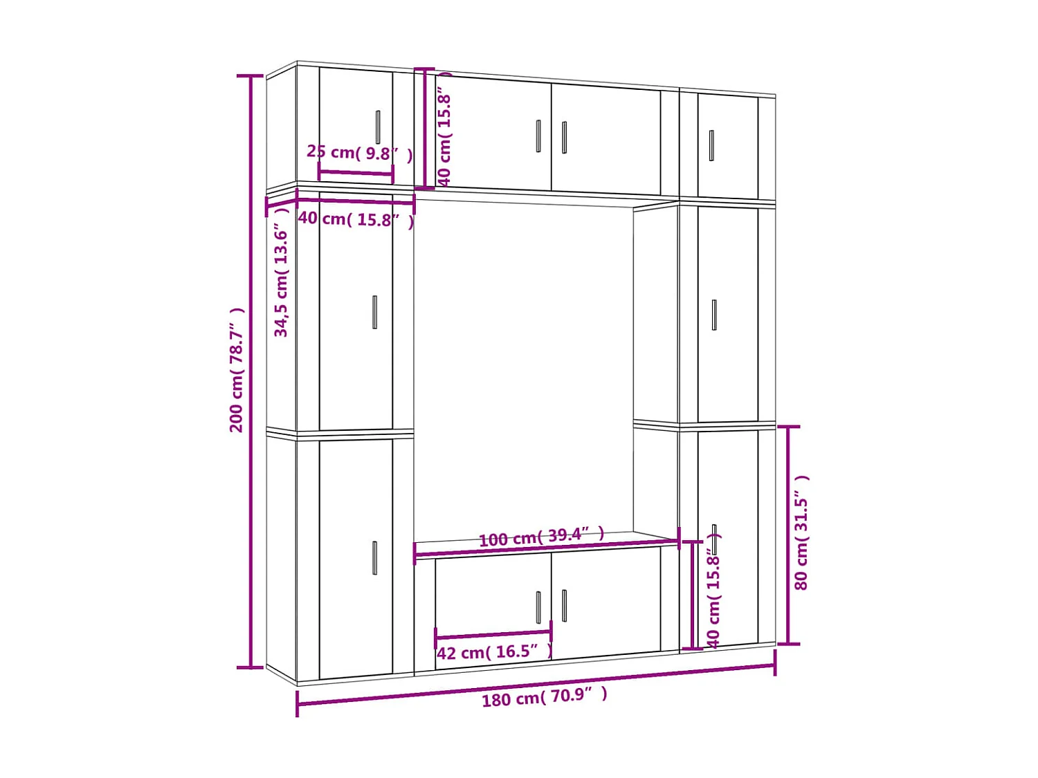Set Mobili Porta TV 8pz Bianco in Legno Multistrato