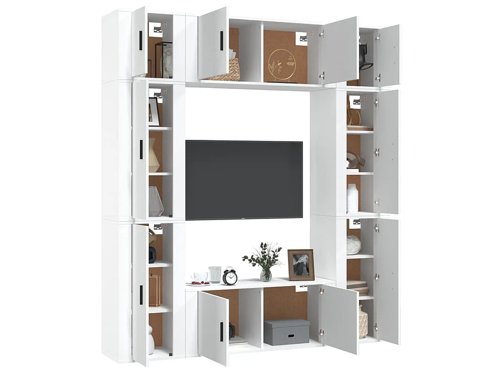Conjunto móveis de TV 8 pcs madeira processada branco