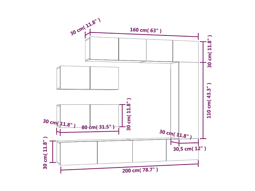 7-tlg. TV-Schrank-Set Räuchereiche Holzwerkstoff