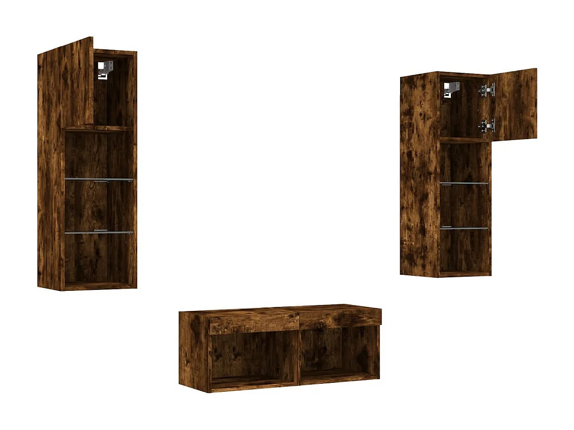 Muebles de TV de pared con luces LED 4 piezas roble ahumado