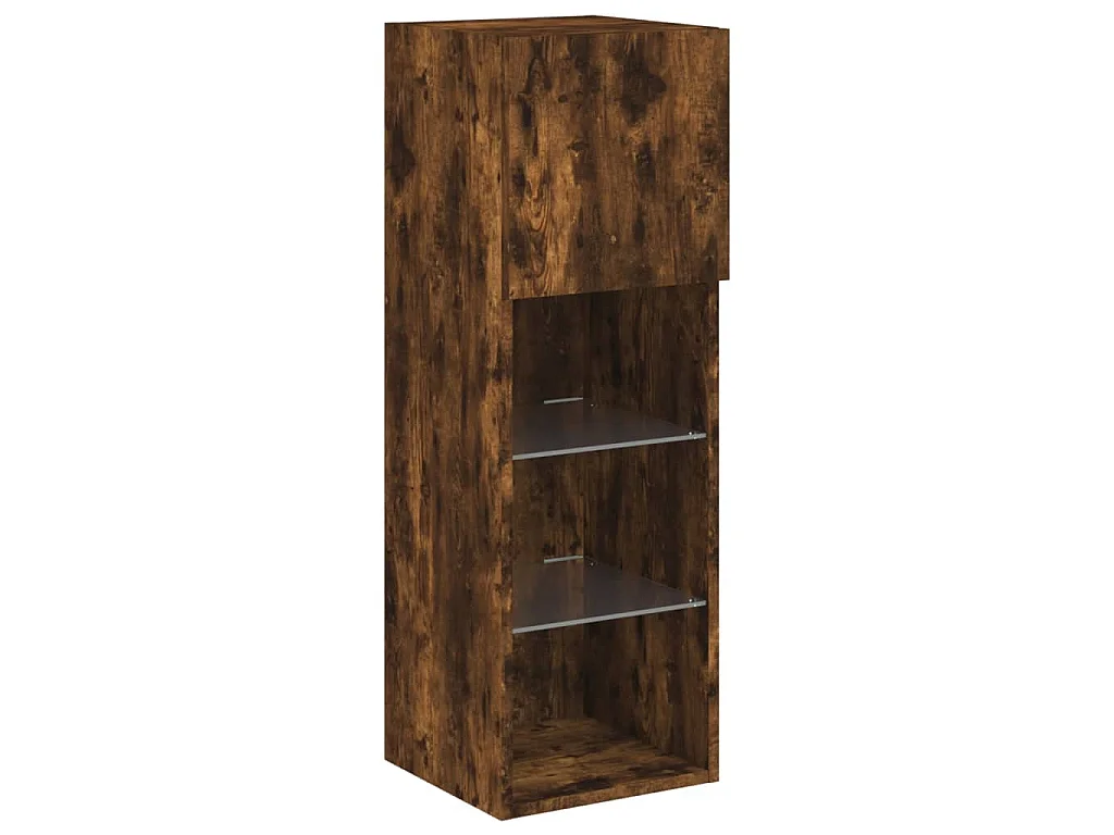 Meuble TV muraux 4 pcs avec lumières LED chêne fumé